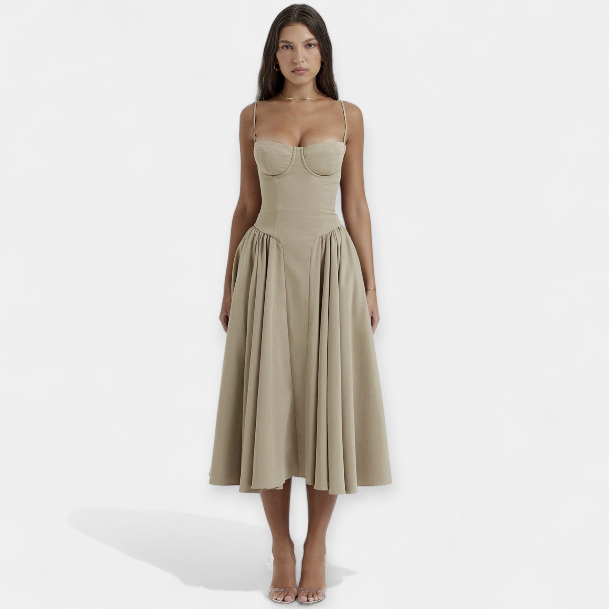 Vestido Midi Retro con Tirantes Finos
