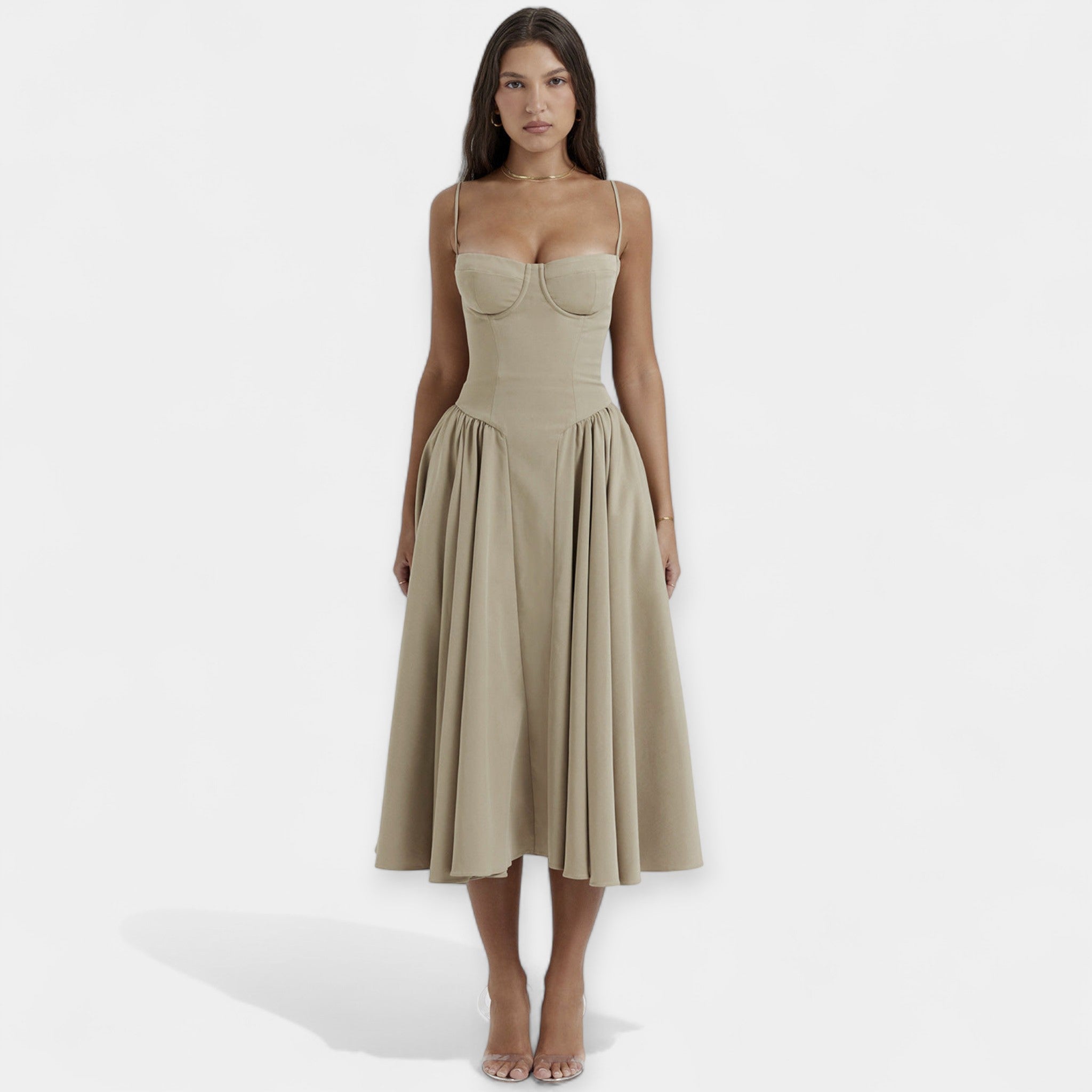 Vestido Midi Retro con Tirantes Finos