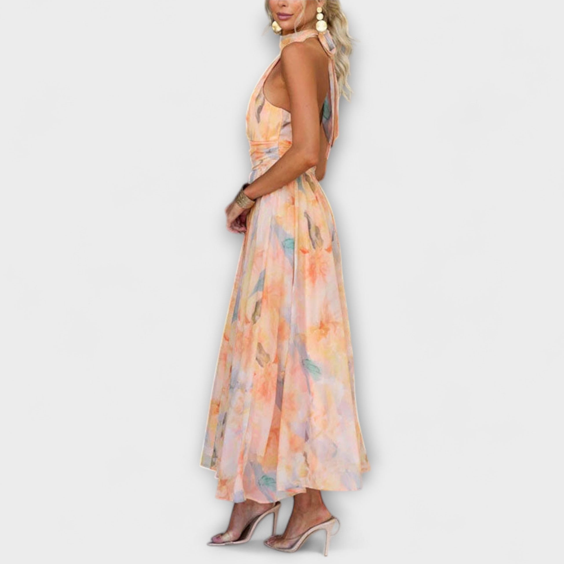 Vestido Maxi Impreso Acuarela con Espalda Descubierta