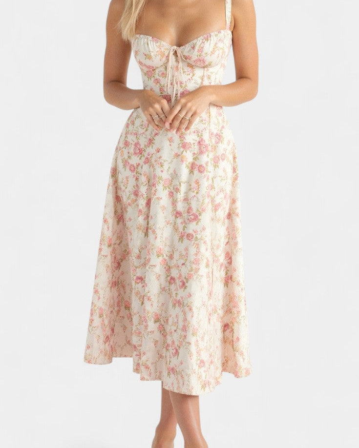 Flora Vestido Midi A-Line con Corsé