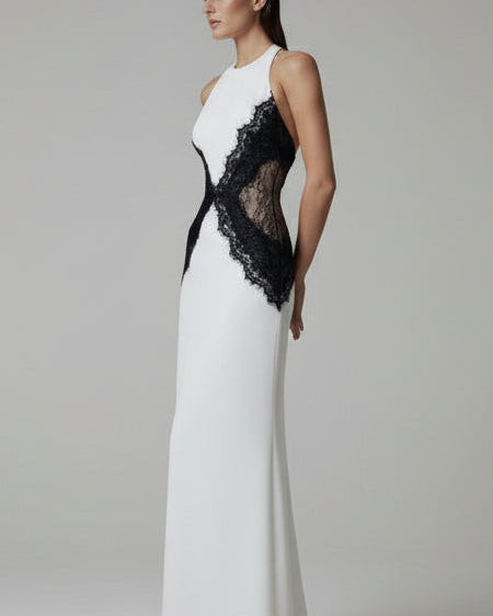 VESTIDO LARGO DE ENCAJE CON ESPALDA ABIERTA
