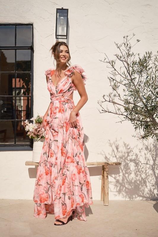 Vestido Maxi Elegante de Mezcla de Seda Floral