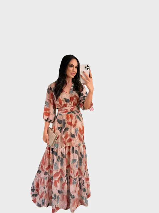 Vestido Largo con Diseño Floral y Ajuste Cómodo para Días Elegantes