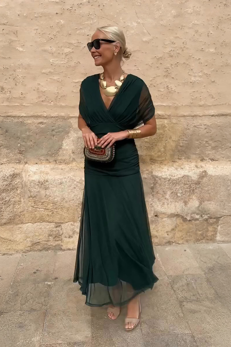 Vestido Maxi de Fiesta Floral Pintado con Cuello en V Elegante