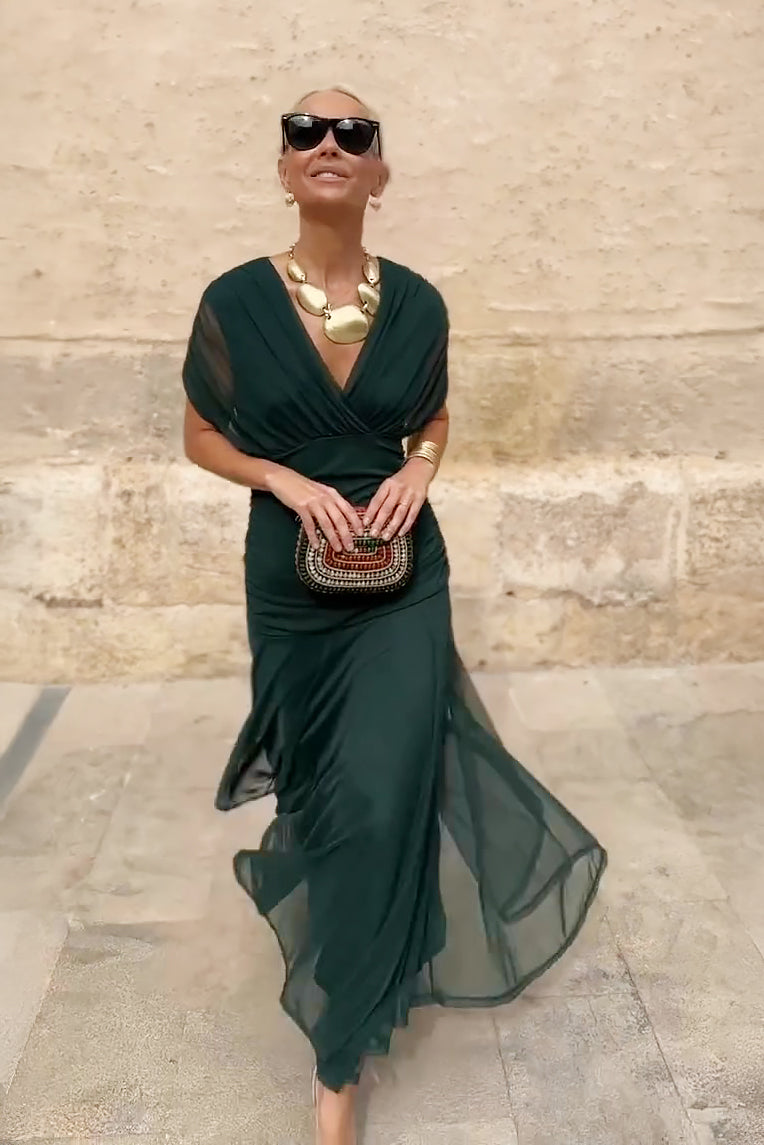 Vestido Maxi de Fiesta Floral Pintado con Cuello en V Elegante