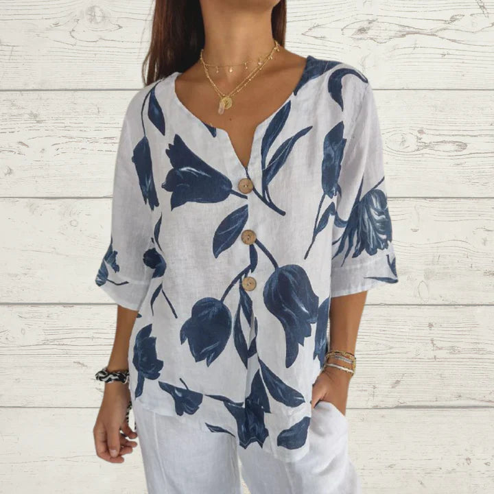 Denisa™ - Top de túnica estampado con escote en V