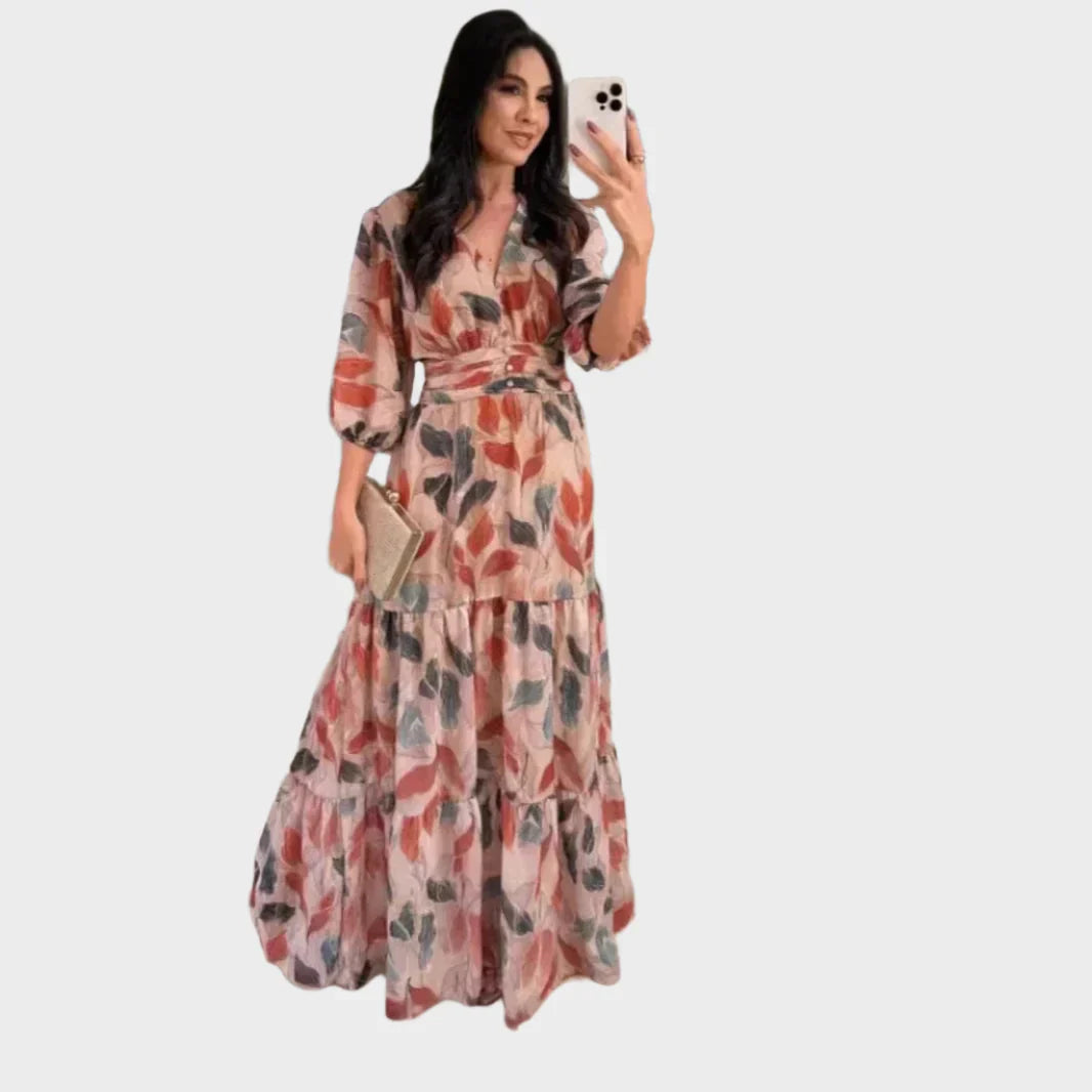 Vestido Largo con Diseño Floral y Ajuste Cómodo para Días Elegantes