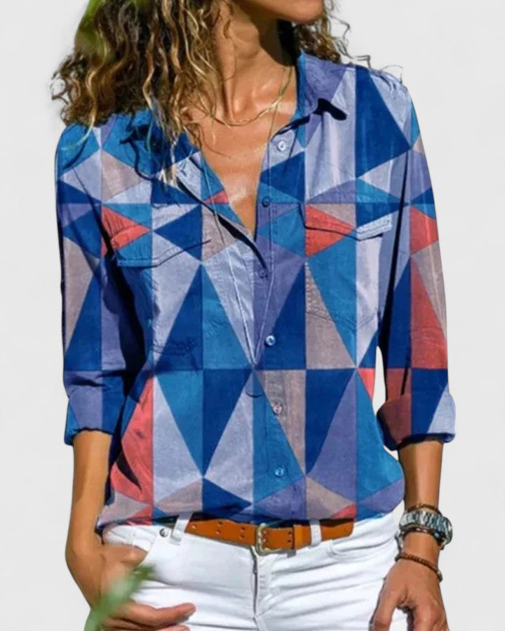 EMILY – BLUSA CON BOTONES EN FLORES INDIGO
