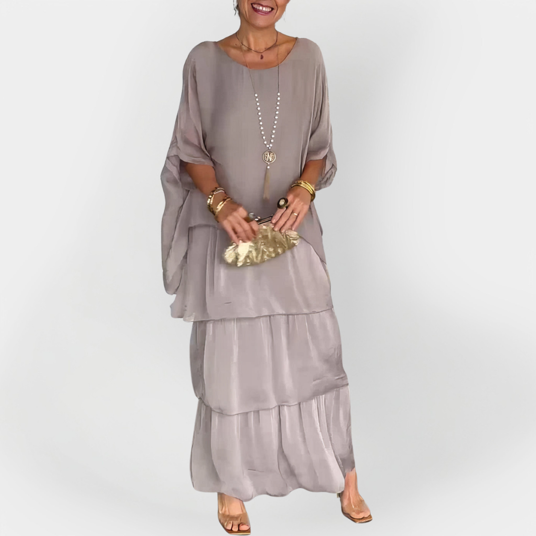 Vestido Plisado con Efecto de Doble Capa