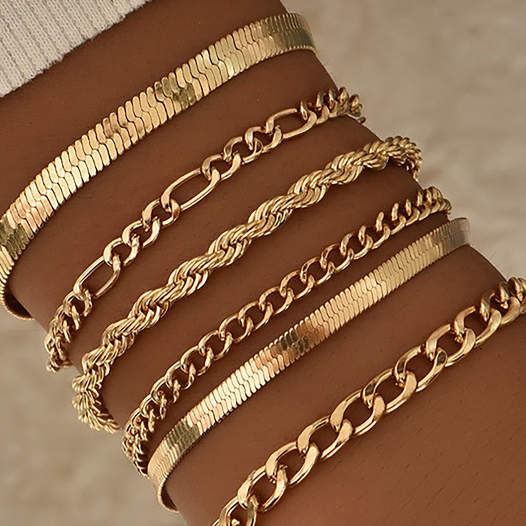 Conjunto de Pulseras de Cadena Cubana de 6 Piezas