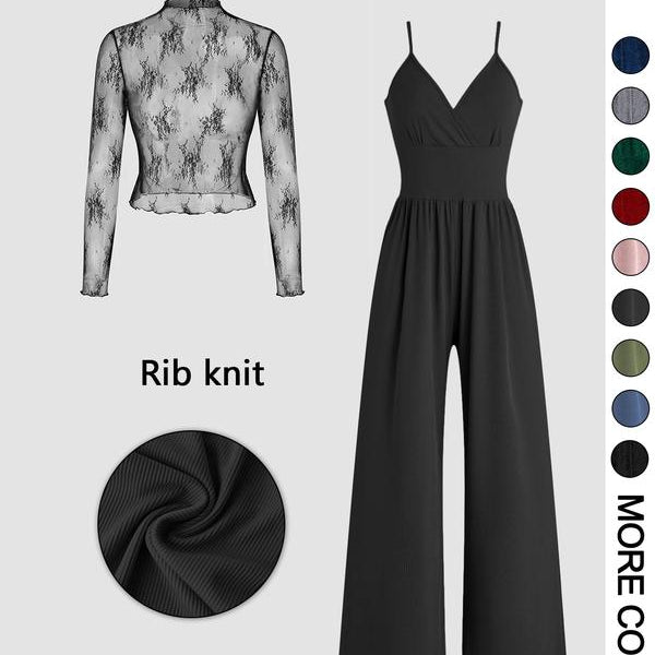 MARYAM™ - Conjunto de blusa de encaje monocromática y mono con bolsillos