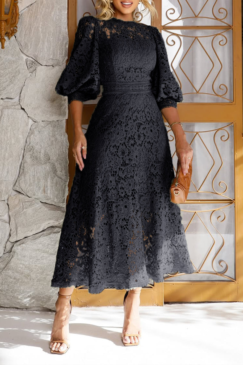 Vestido Midi A-Line con Mangas de Linterna para Mujer
