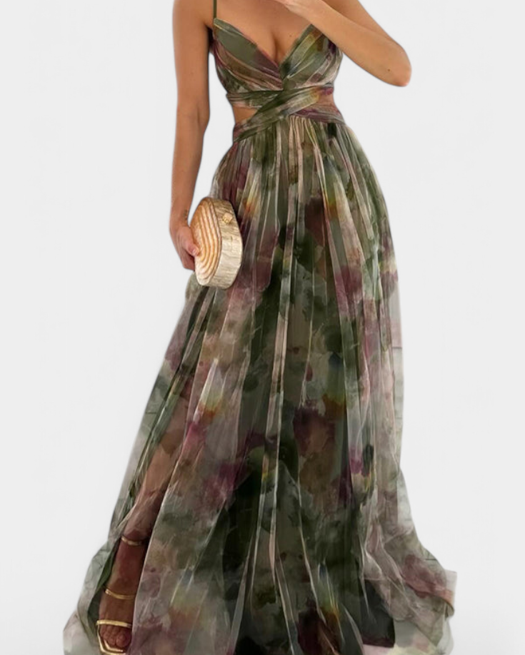 Ingrid | Vestido Maxi Floral con Escote en V