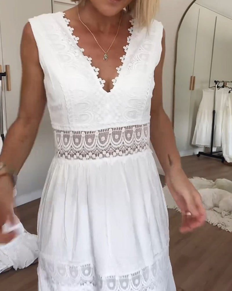 LOÏSE - VESTIDO CON ESCOTE EN V Y ENCAJE