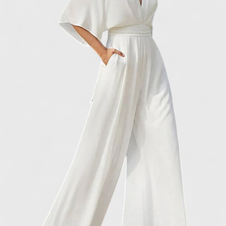 Isaura | Mono Largo Elegante con Pierna Ancha y Escote en V