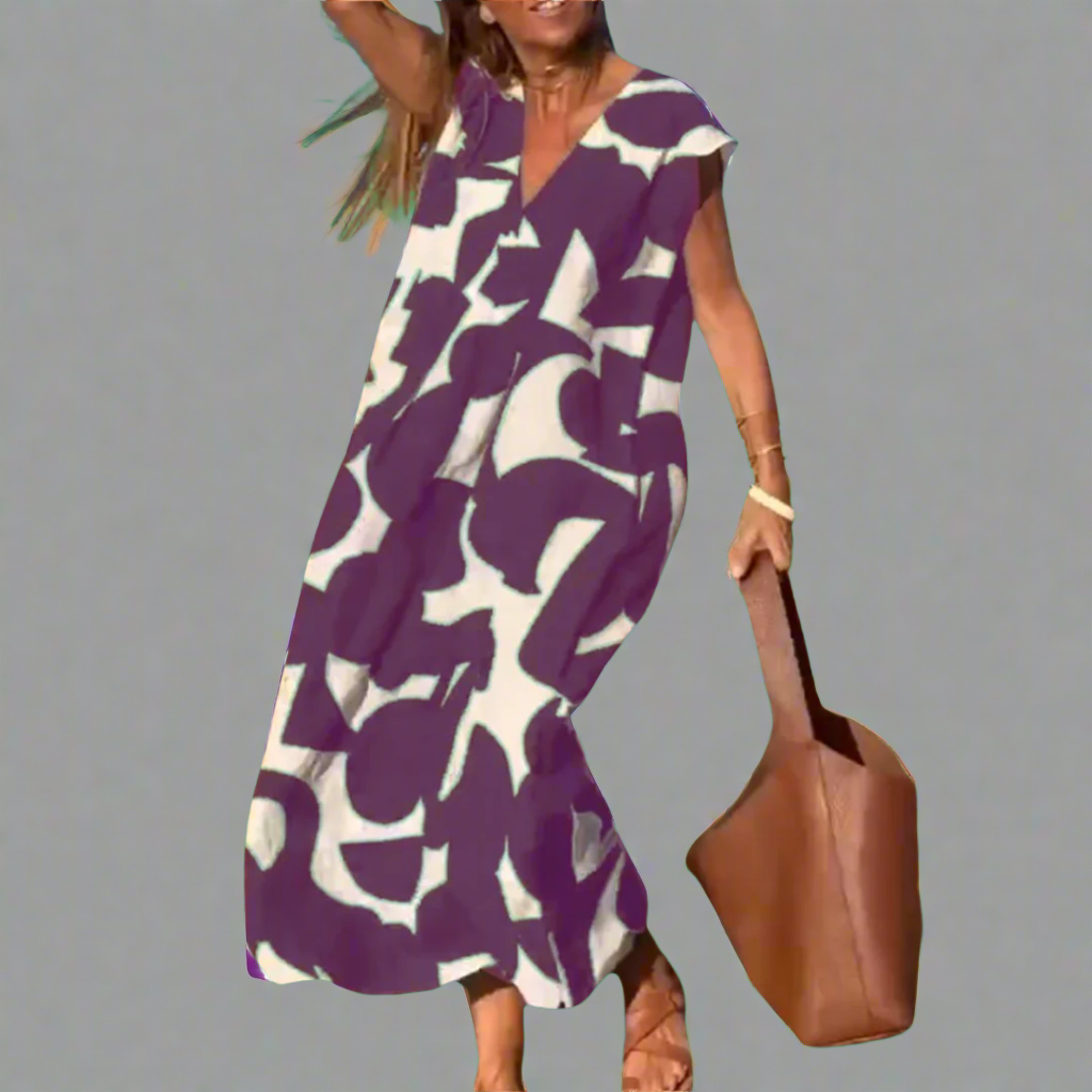 Vestido V con Estampado de Tela
