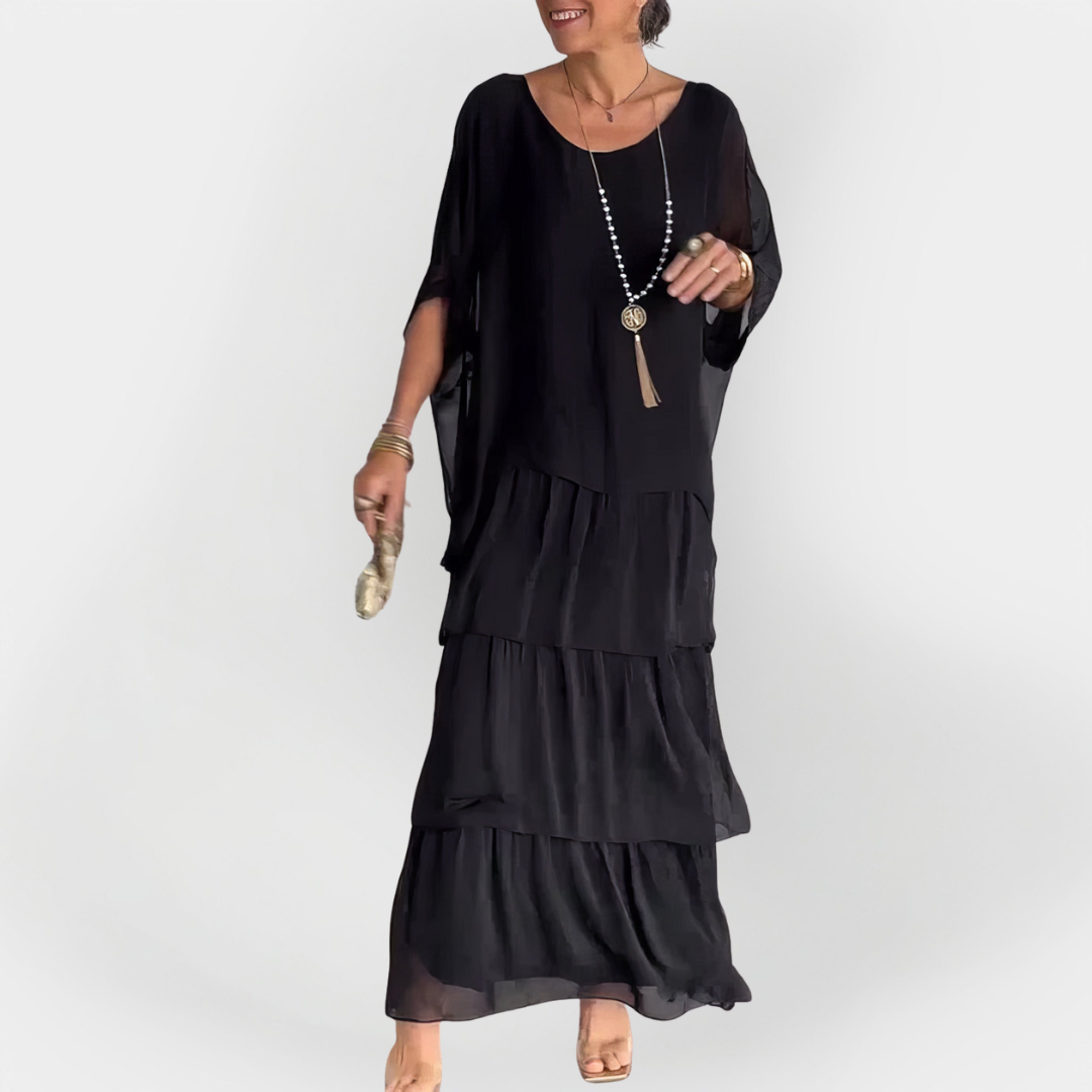 Vestido Plisado con Efecto de Doble Capa