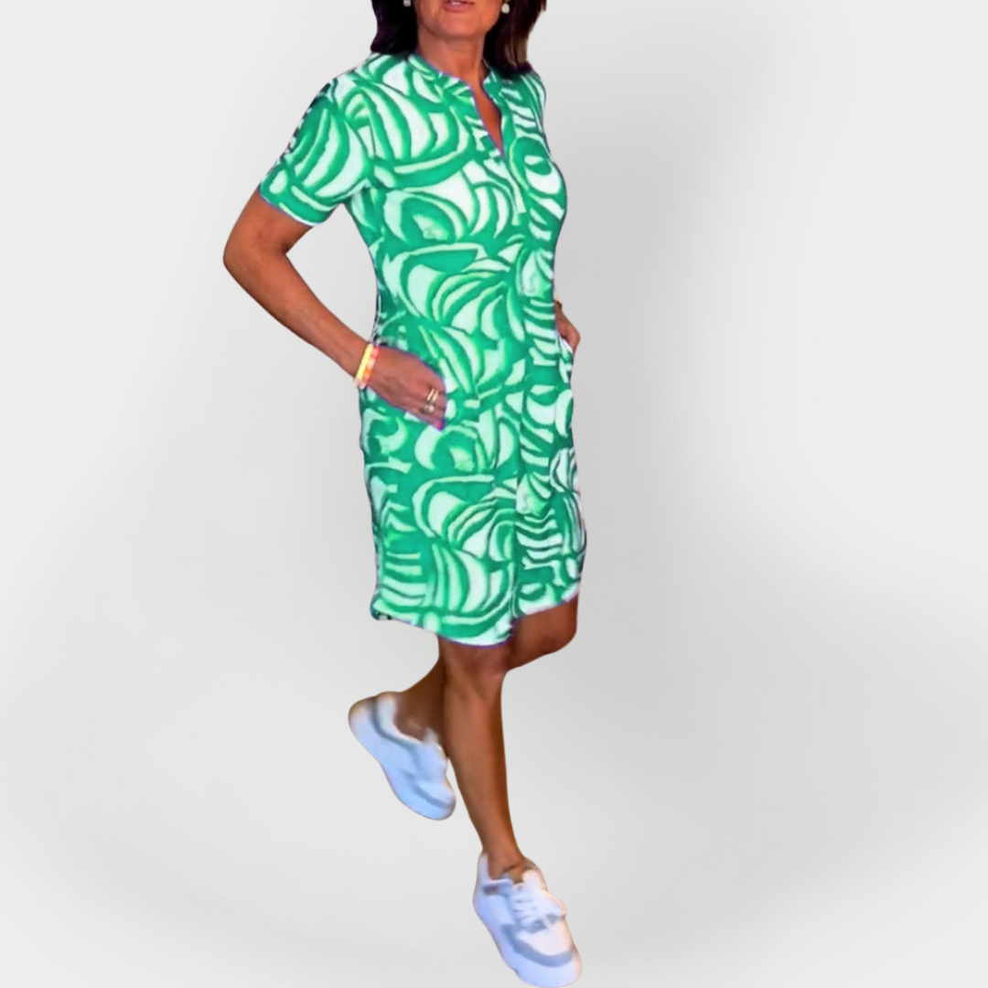 Vestido Midi con Patrón y Mangas Cortas