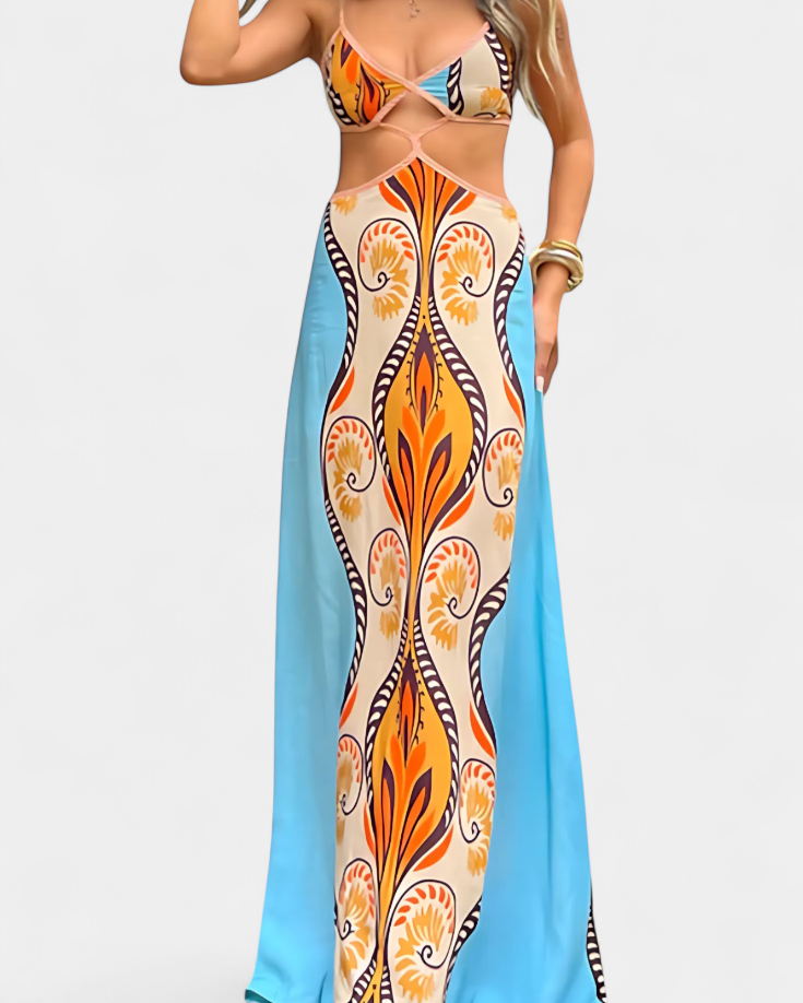 Sytella Vestido Cut-Out con Estampado Abstracto y Espalda Descubierta