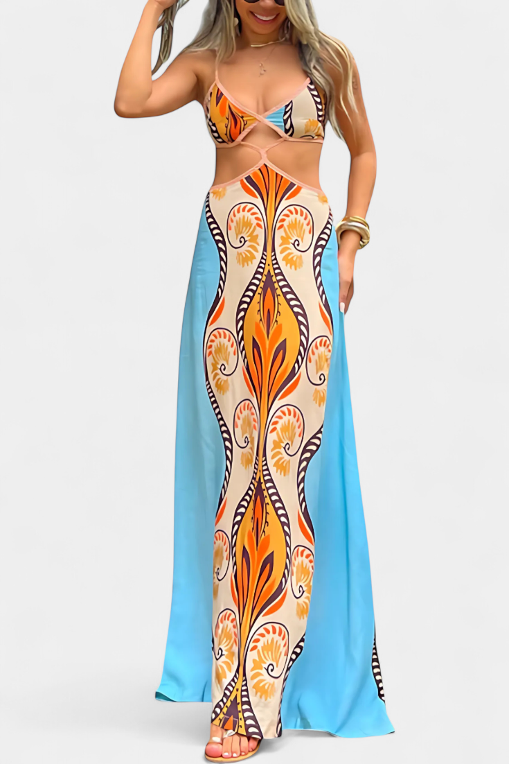 Sytella Vestido Cut-Out con Estampado Abstracto y Espalda Descubierta