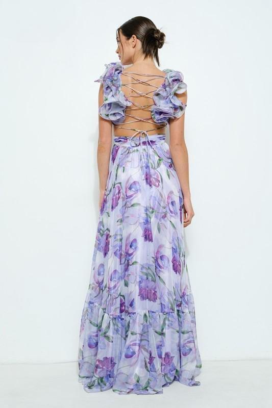 Vestido Maxi Elegante de Mezcla de Seda Floral