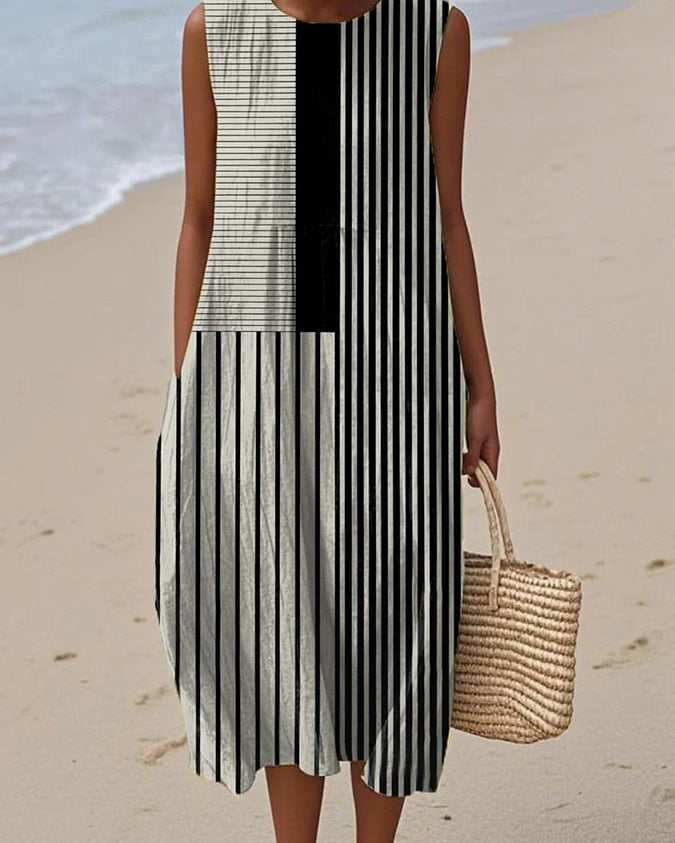 Pilar | Vestido Midi Geométrico Monocromático