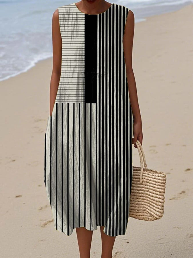 Pilar | Vestido Midi Geométrico Monocromático