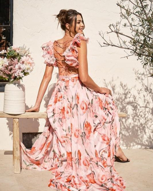 Vestido Maxi Elegante de Mezcla de Seda Floral