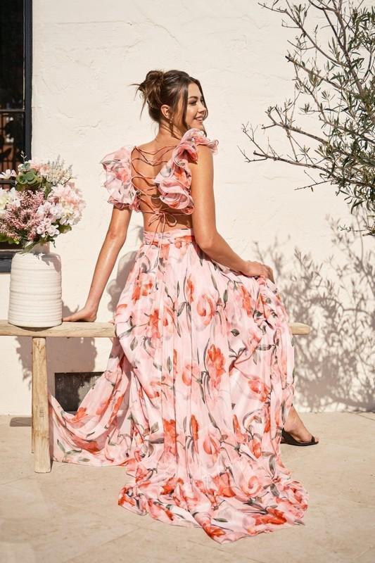 Vestido Maxi Elegante de Mezcla de Seda Floral