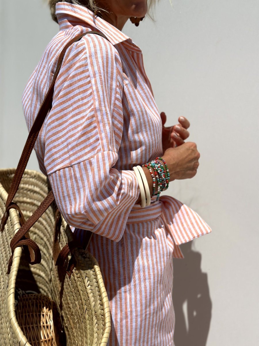 AZENITH - VESTIDO CASUAL A RAYAS CON CORDONES