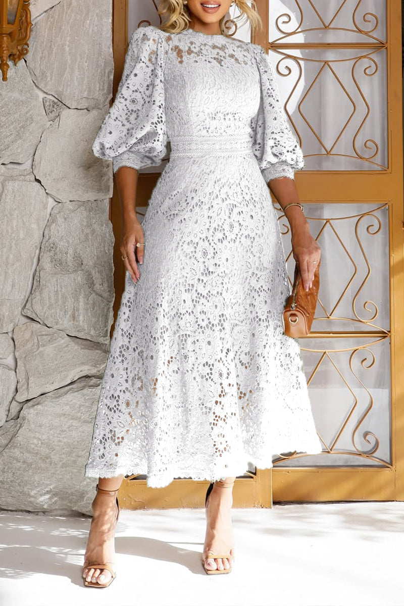 Vestido Midi A-Line con Mangas de Linterna para Mujer
