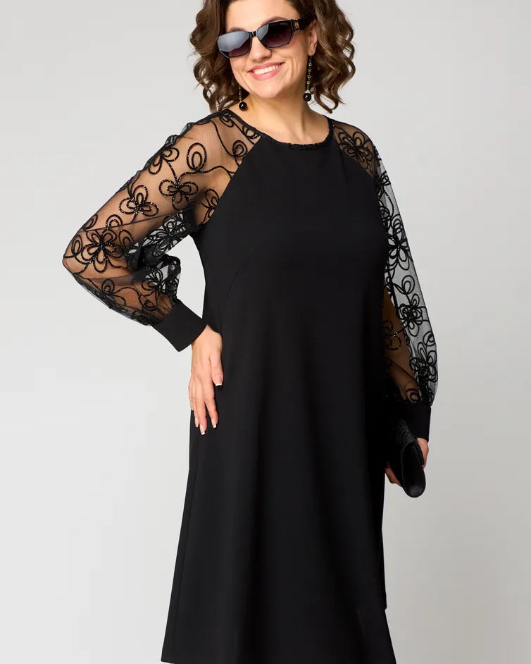 Elara - Vestido con Mangas de Encaje