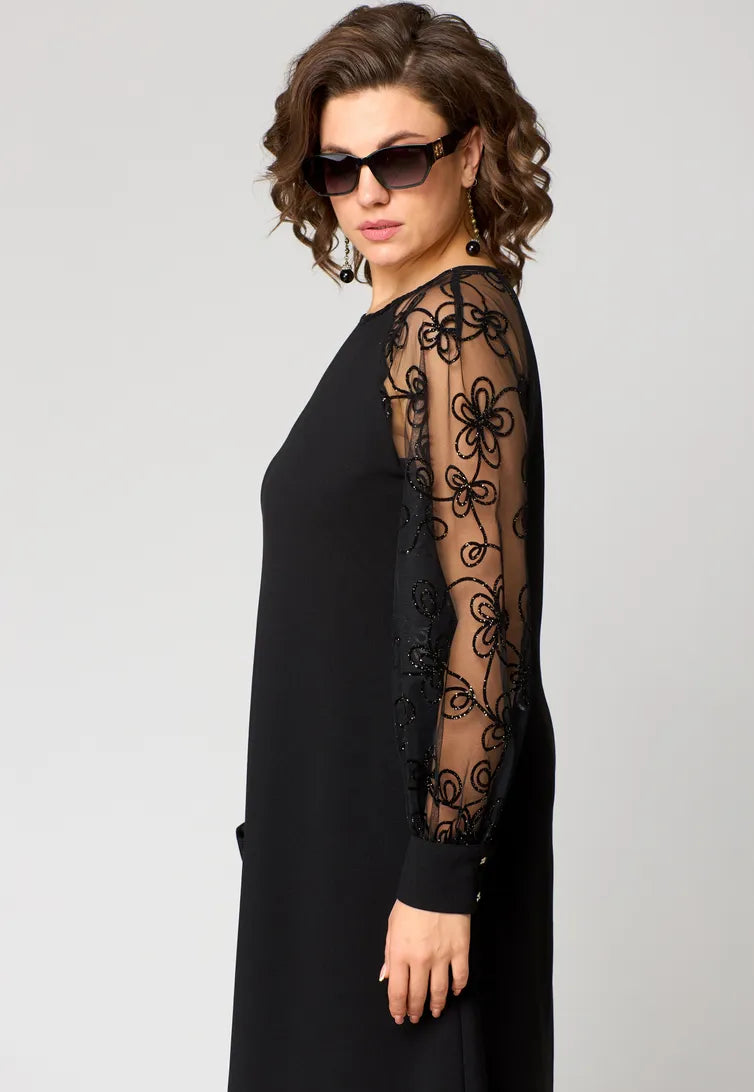 Elara - Vestido con Mangas de Encaje