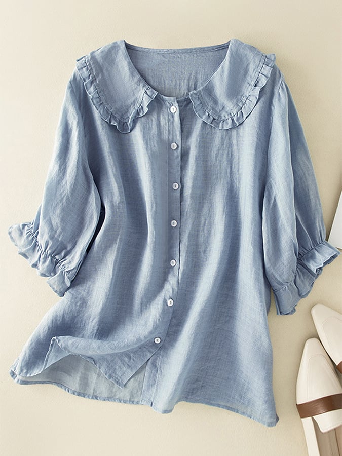 Zorelle | Blusa para mujer con cuello con volantes y manga tres cuartos