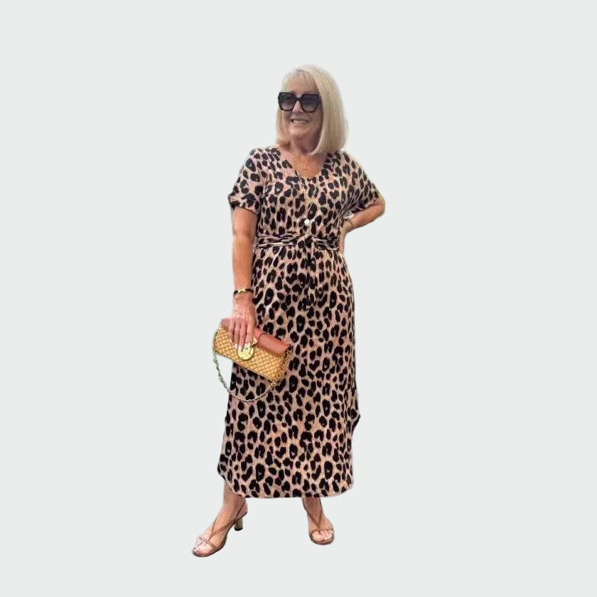 Vestido con Estampado de Leopardo y Impresionante Escote en V