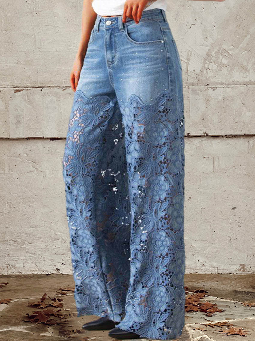 Lisandra - Jeans de tiro medio con encaje y patchwork para un estilo casual y moderno
