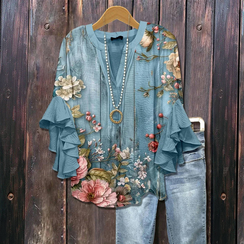 ROSIE – BLUSA CON VOLANTES DE FLOR EN EL JARDÍN