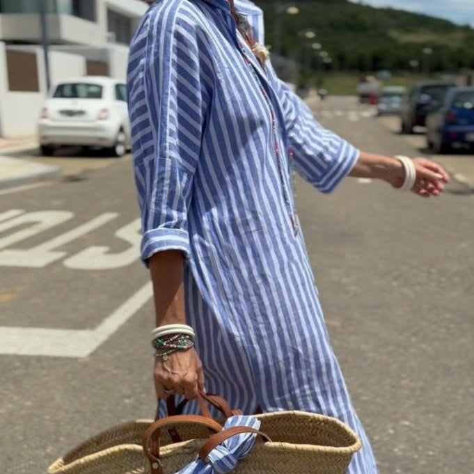AZENITH - VESTIDO CASUAL A RAYAS CON CORDONES