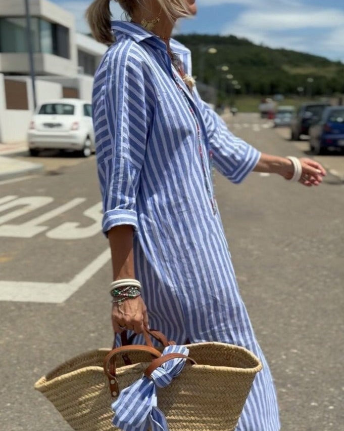 AZENITH - VESTIDO CASUAL A RAYAS CON CORDONES
