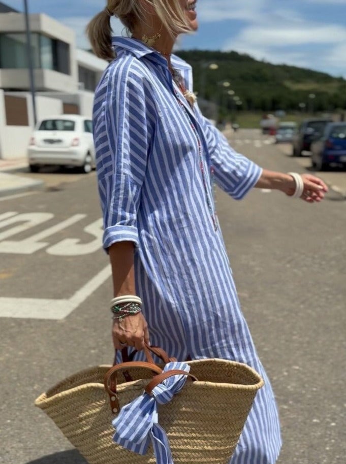 AZENITH - VESTIDO CASUAL A RAYAS CON CORDONES