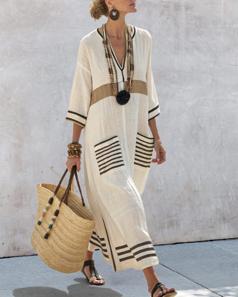 Vestido Suelto de Contraste para Vacaciones