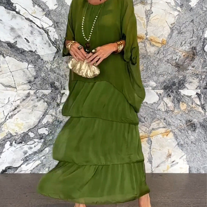 Morgan™ | Vestido Maxi Verde en Capas