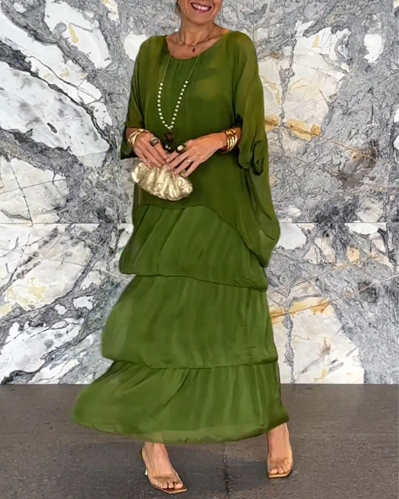 Morgan™ | Vestido Maxi Verde en Capas