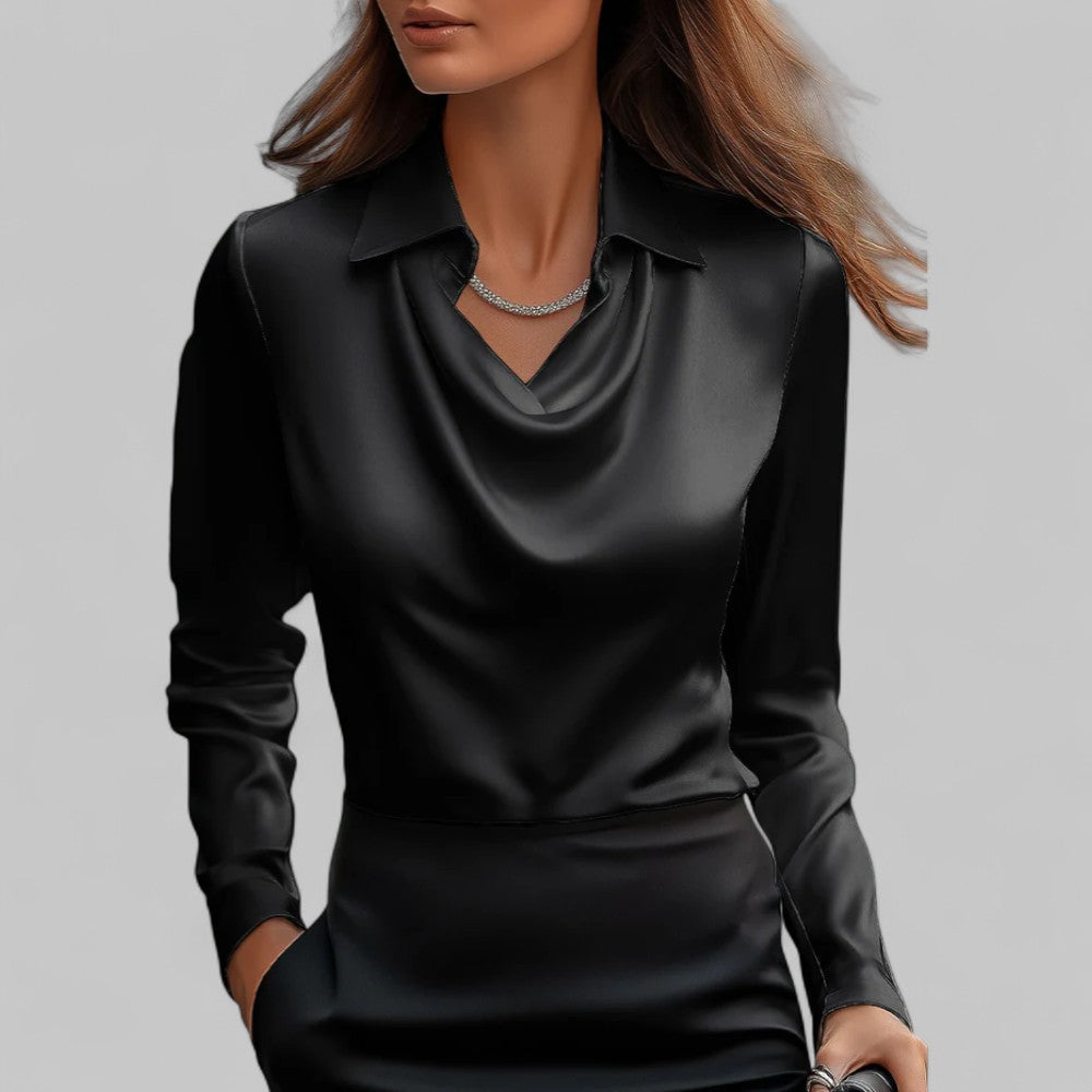 Candela | Blusa satinada para mujer con cuello drapeado elegante