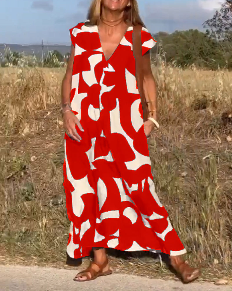 TATY - VESTIDO LARGO CON ESTAMPADO Y ESCOTE EN V