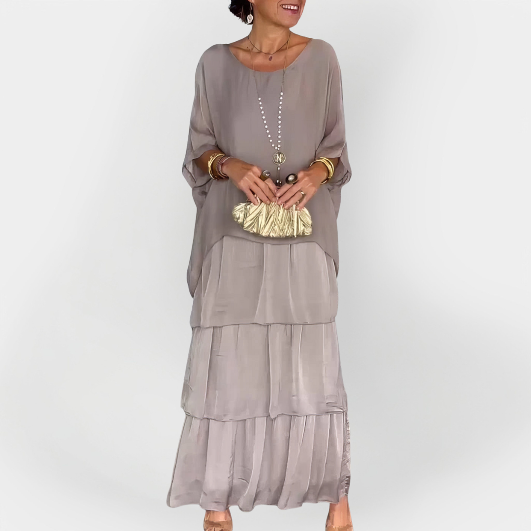 Vestido Plisado con Efecto de Doble Capa