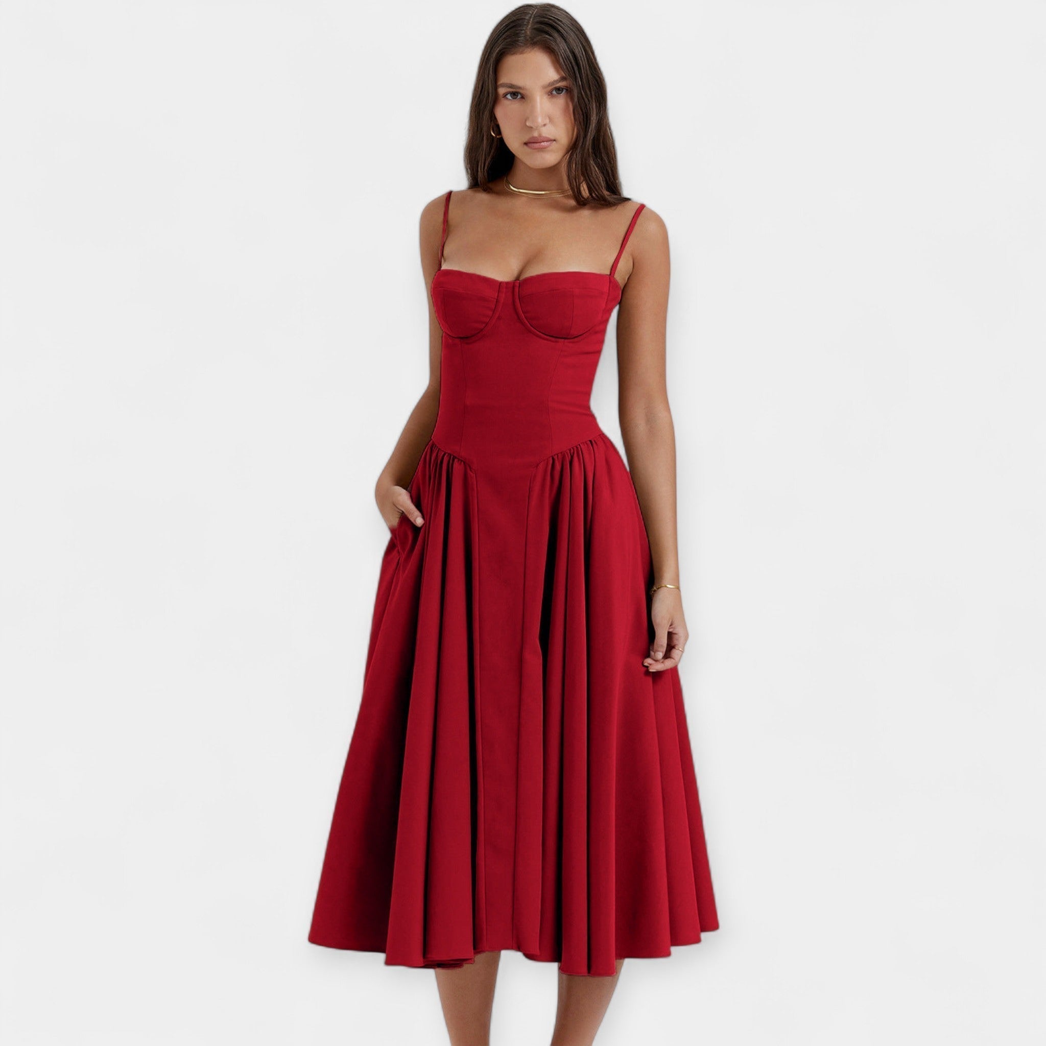 Vestido Midi Retro con Tirantes Finos