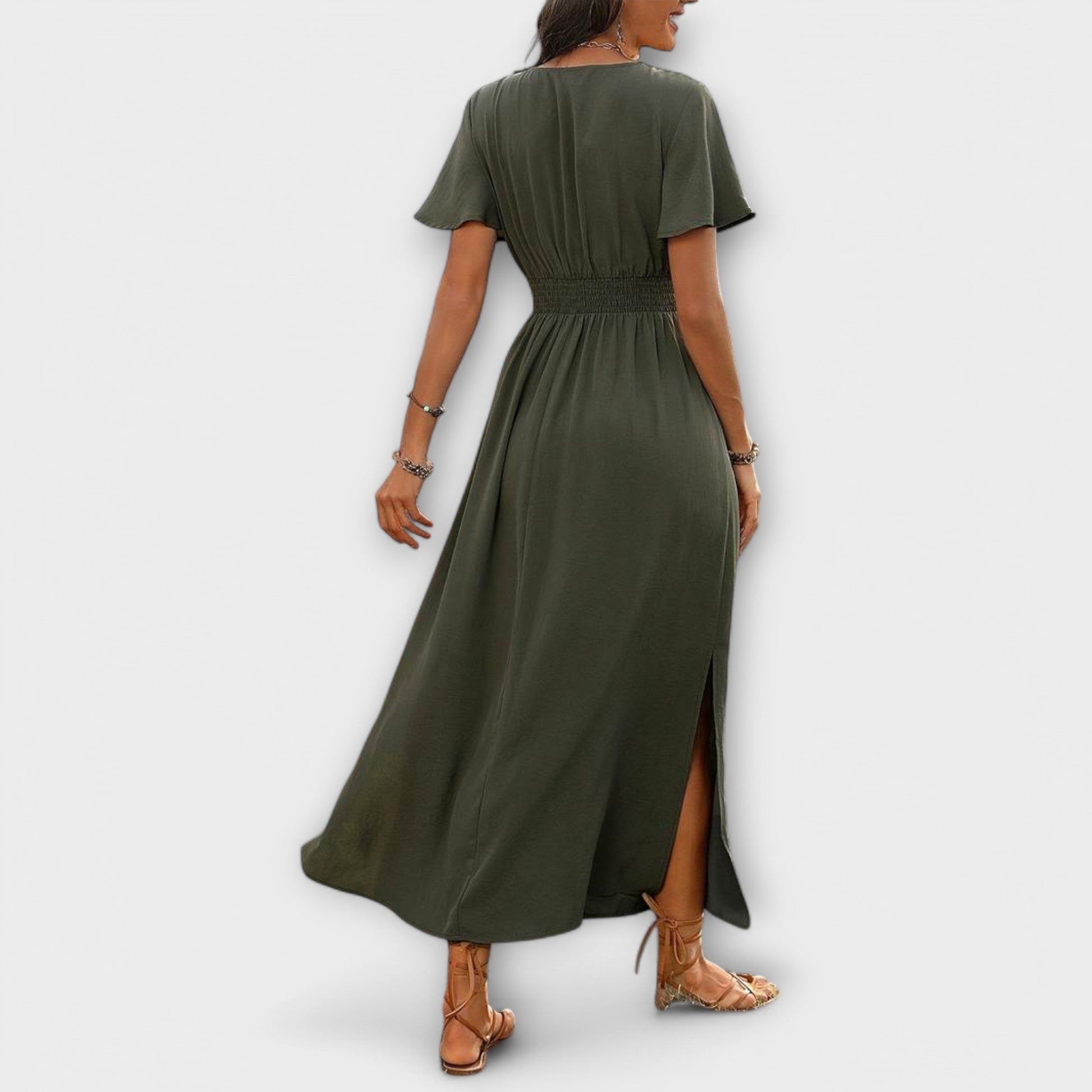 Heather - Vestido Boho Elegante con Escote en V y Mangas Largas