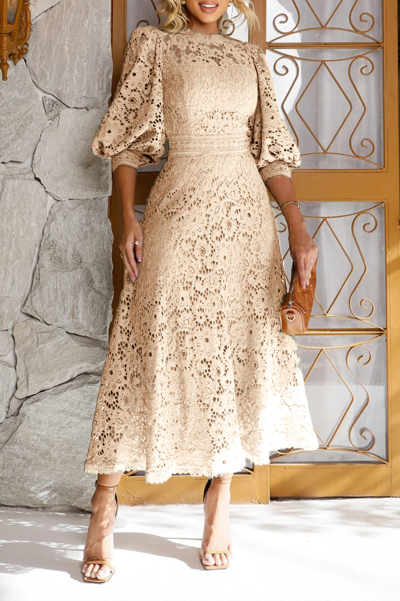 Vestido Midi A-Line con Mangas de Linterna para Mujer