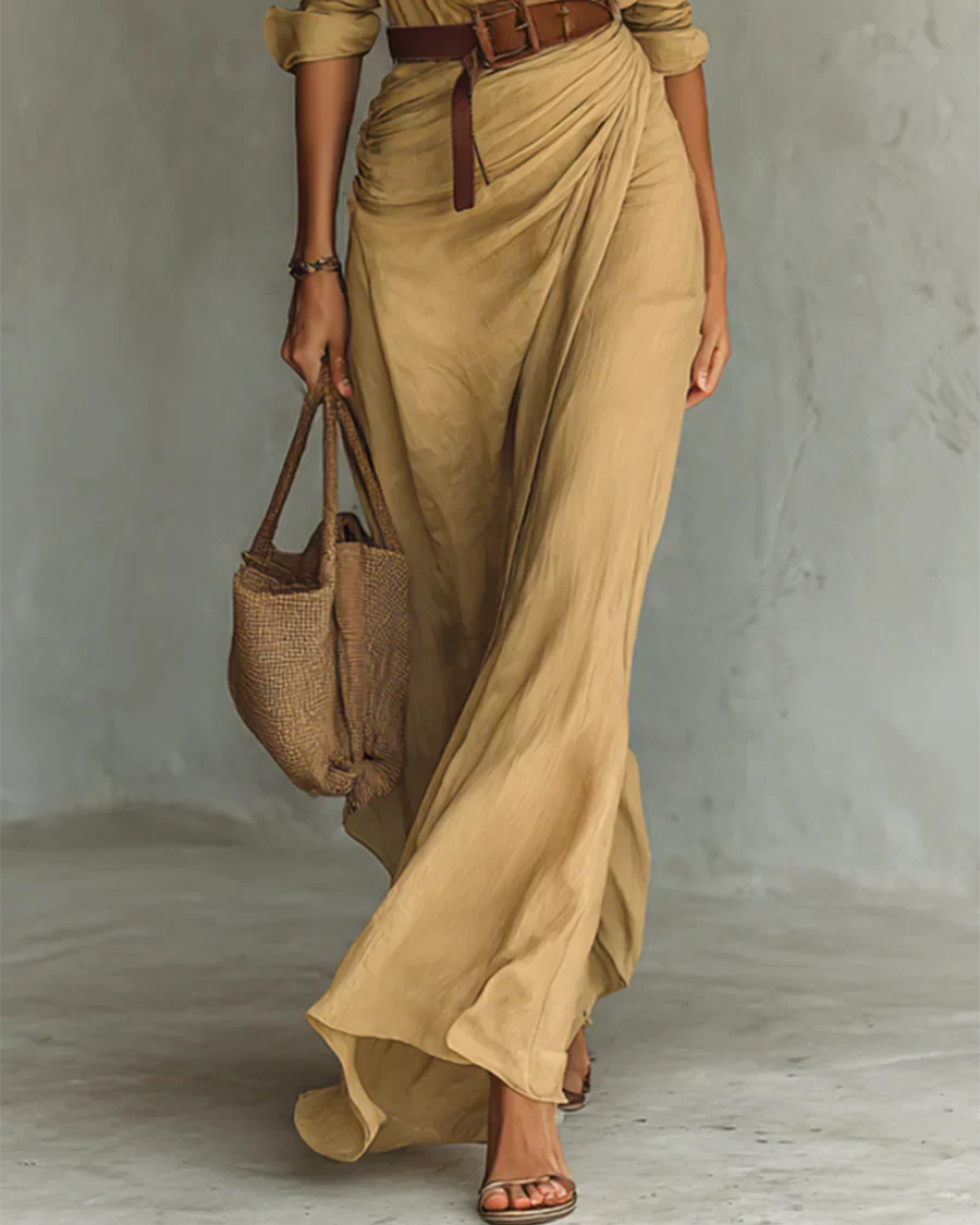 Camille™ | Vestido Maxi con Solapa y Cinturón